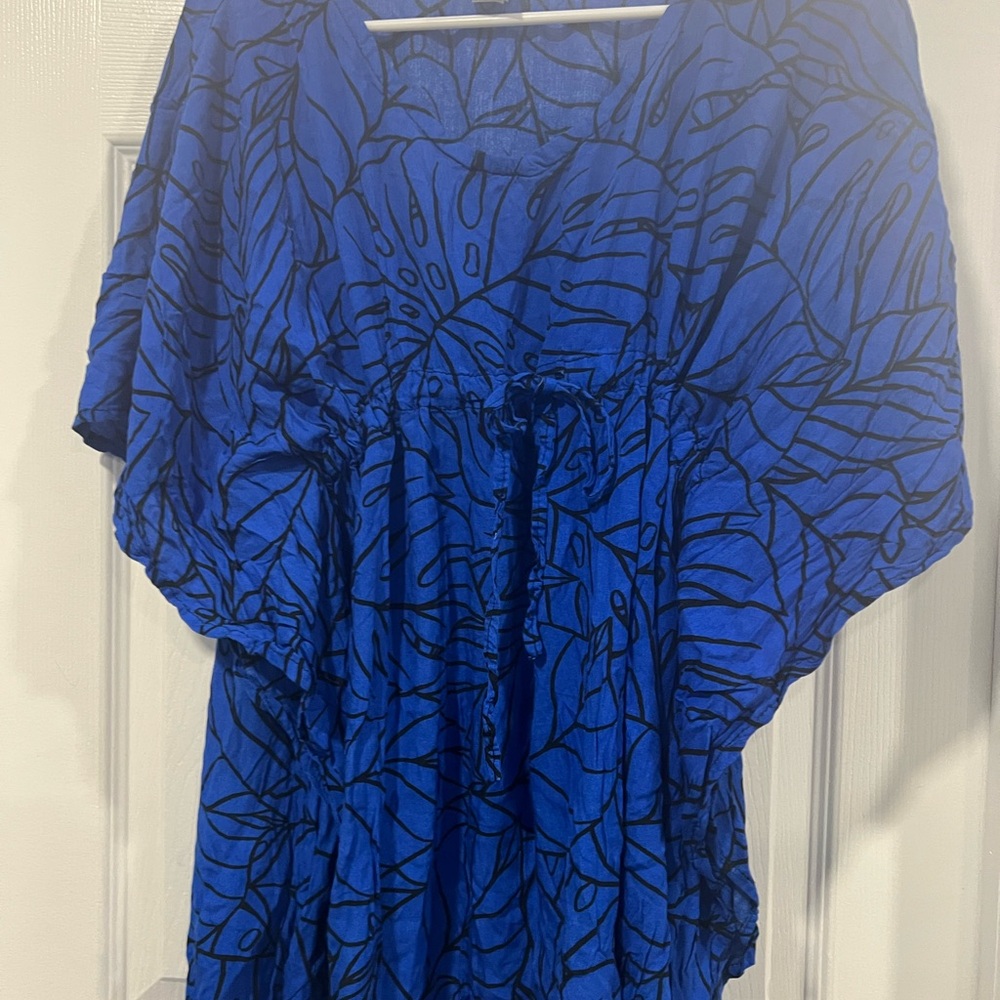 Stylish Blue Leaf Women's Swim cover One Piece - Picture 2 of 5